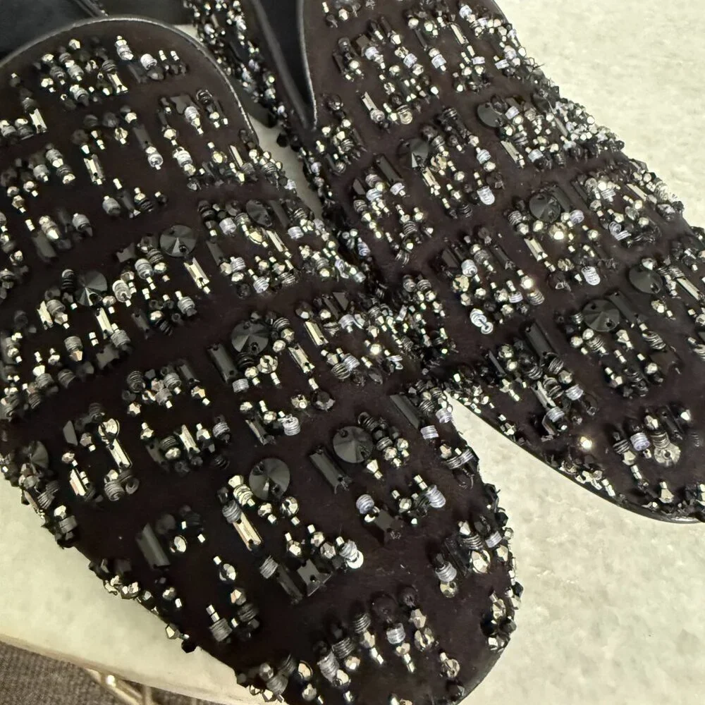 Versace‎ 1003792 Men's Black leather loafer embellished beading, 42